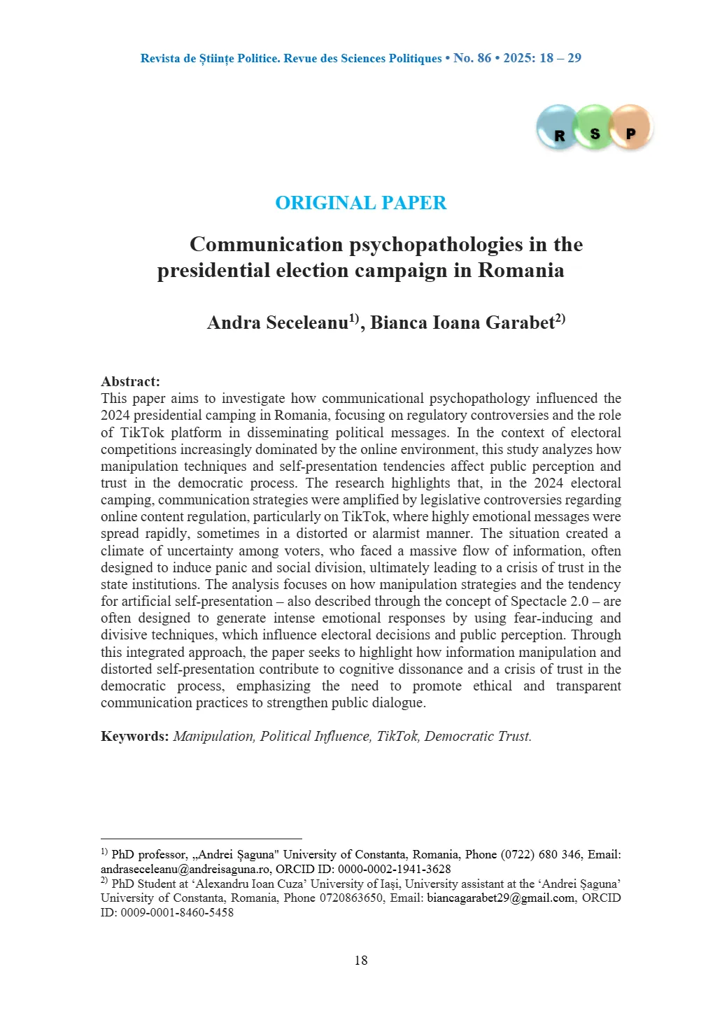 Communication psychopathologies in the presidential election campaign in Romania